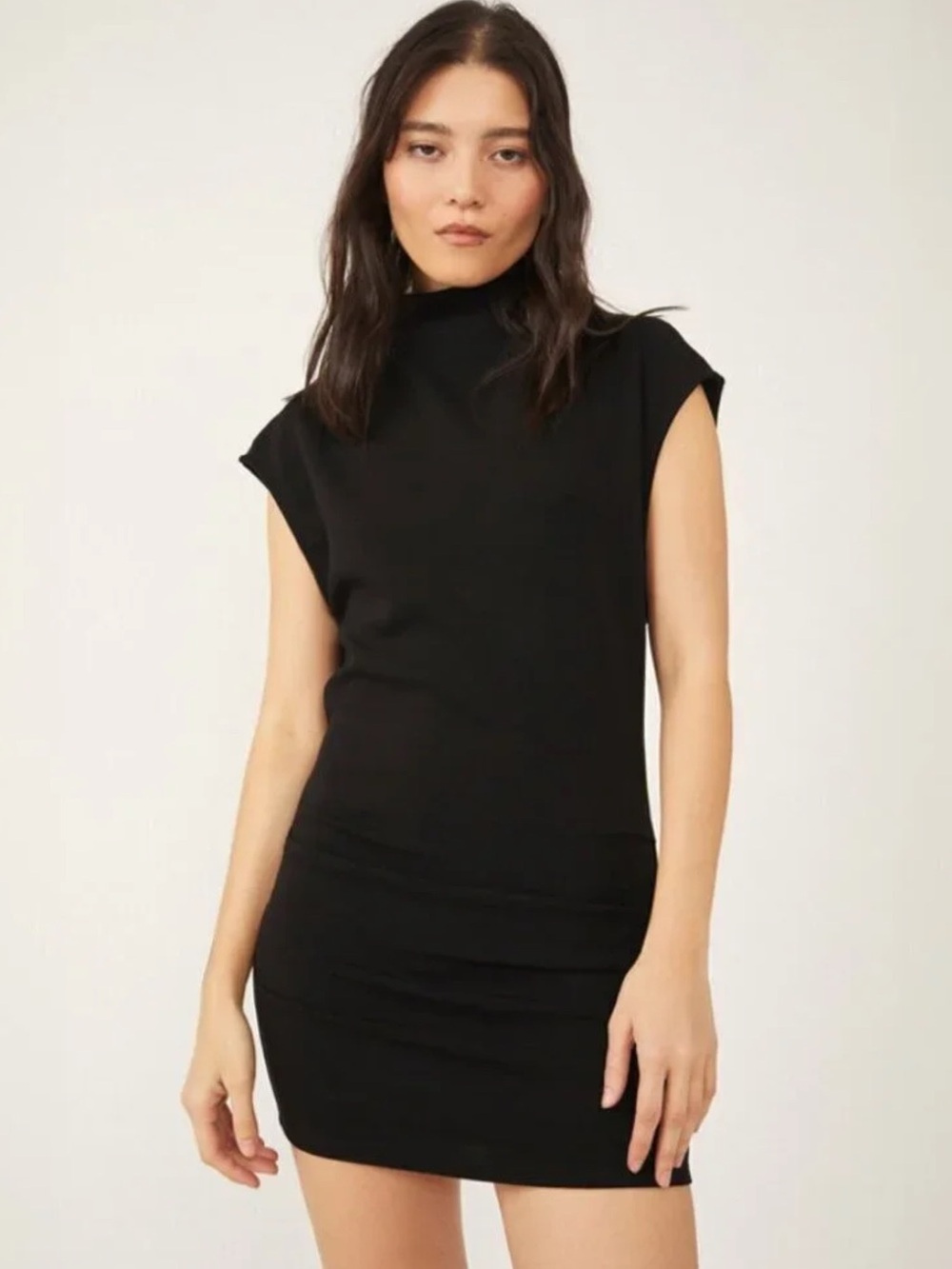 Free People Amelie Mock Neck Mini Dress in Black M EUC Minimalist Funnel